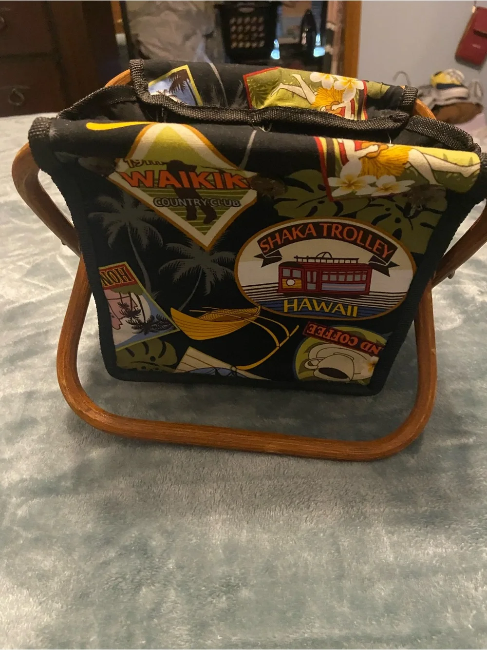 Collapsible Fabric Storage Basket in Black with Colorful Print